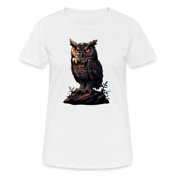 Big owl eagle owl sitting on a rock - Women's Breathable T-Shirt - white - Front - AI Model Female 172 dark (172cm)