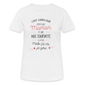 C est compliqué d être Maman et Aide Soignante - T-shirt respirant Femme - blanc - Devant - AI Model Female 172 dark (172cm)