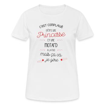 C'est compliqué d'être une Princesse et une motard - T-shirt respirant Femme - blanc - Devant - AI Model Female 172 dark (172cm)