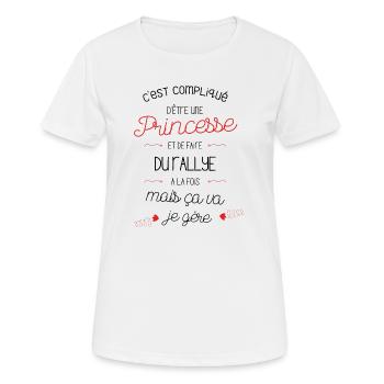 Compliqué d'être Princesse et faire du Rallye - T-shirt respirant Femme - blanc - Devant - AI Model Female 172 dark (172cm)