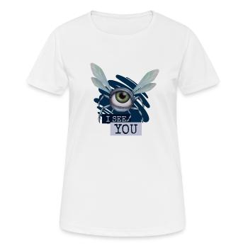 Dämonische Drohne - Überwachung - I see you - Frauen T-Shirt atmungsaktiv - Weiß - Vorne - AI Model Female 172 dark (172cm)