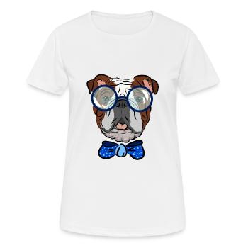 Bulldogge mit Brille und schleife, Geschenkidee - Frauen T-Shirt atmungsaktiv - Weiß - Vorne - AI Model Female 172 dark (172cm)