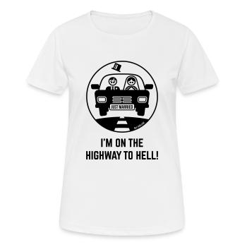 Je viens de me marier – Je suis sur l’autoroute de l’enfer! (1C) - T-shirt respirant Femme - blanc - Devant - AI Model Female 172 dark (172cm)