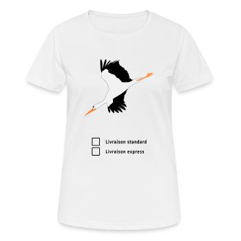 Bébé, naissance, cigogne, livraison - T-shirt respirant Femme - blanc - Devant - AI Model Female 172 dark (172cm)