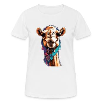 Chameau / Désert / Sable / Nomades / Balade à cheval / - T-shirt respirant Femme - blanc - Devant - AI Model Female 172 dark (172cm)