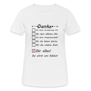Integrationshielfer Integrationshilfe Danke sagen - Frauen T-Shirt atmungsaktiv - Weiß - Vorne - AI Model Female 172 dark (172cm)