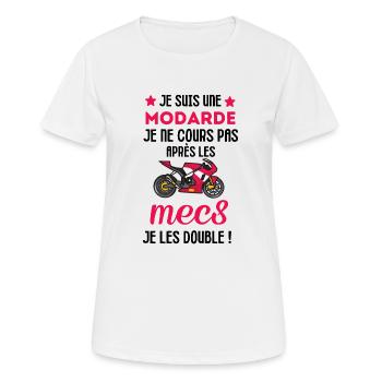 Femme motarde femme sur une moto - T-shirt respirant Femme - blanc - Devant - AI Model Female 172 dark (172cm)