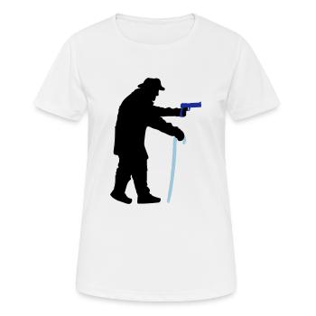 Grandpa robber silhouette with walking stick and gun - Women's Breathable T-Shirt - white - Front - AI Model Female 172 dark (172cm)