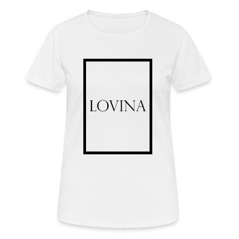 Lovina, schlichter Statement Schriftzug - Frauen T-Shirt atmungsaktiv - Weiß - Vorne - AI Model Female 172 dark (172cm)