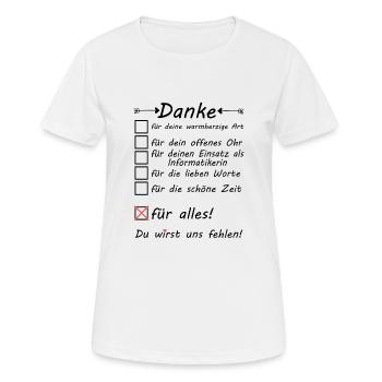 Informatikerin Danke für alles Abschied Ruhestand - Frauen T-Shirt atmungsaktiv - Weiß - Vorne - AI Model Female 172 dark (172cm)