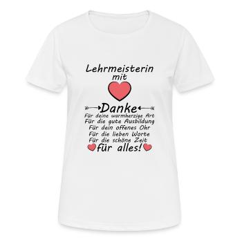 Lehrmeisterin Ausbilderin Danke sagen zum Abschied - Frauen T-Shirt atmungsaktiv - Weiß - Vorne - AI Model Female 172 dark (172cm)