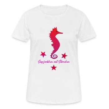 Hippocampe rouge avec rose étoilé - T-shirt respirant Femme - blanc - Devant - AI Model Female 172 dark (172cm)