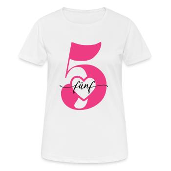 Ziffer Fünf 5 mit Herz - Frauen T-Shirt atmungsaktiv - Weiß - Vorne - AI Model Female 172 dark (172cm)
