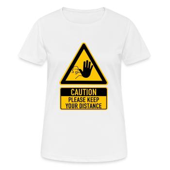 Corona Attention Veuillez garder vos distances Attention - T-shirt respirant Femme - blanc - Devant - AI Model Female 172 dark (172cm)