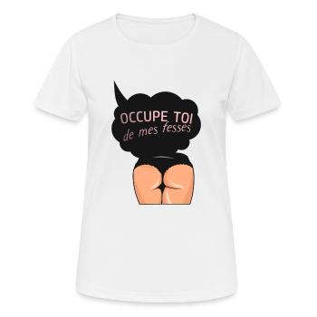 occupe toi fesses cul humour couple sexe bulle - T-shirt respirant Femme - blanc - Devant - AI Model Female 172 dark (172cm)