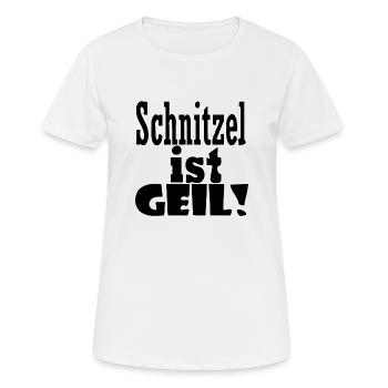 Schnitzel ist geil - Frauen T-Shirt atmungsaktiv - Weiß - Vorne - AI Model Female 172 dark (172cm)