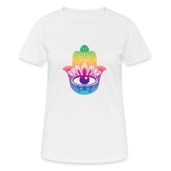 Glückssymbol Hand der Fatima Hippie-Farben - Frauen T-Shirt atmungsaktiv - Weiß - Vorne - AI Model Female 172 dark (172cm)