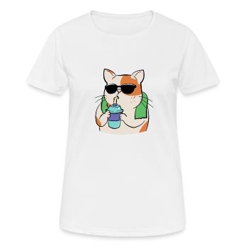 Cat playing sports with drinking cup and towel - Women's Breathable T-Shirt - white - Front - AI Model Female 172 dark (172cm)