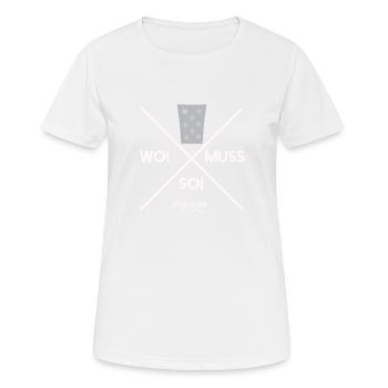 Woi muss soi Pfalz Dialekt Wein Weinstrasse - Frauen T-Shirt atmungsaktiv - Weiß - Vorne - AI Model Female 172 dark (172cm)