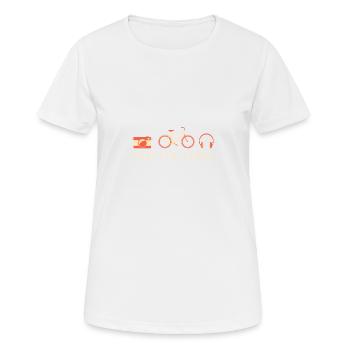 Forever Young Fahrrad Kamera Kopfhörer - Frauen T-Shirt atmungsaktiv - Weiß - Vorne - AI Model Female 172 dark (172cm)