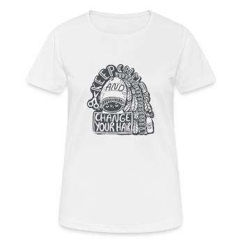 KEEP CALM - Frauen T-Shirt atmungsaktiv - Weiß - Vorne - AI Model Female 172 dark (172cm)