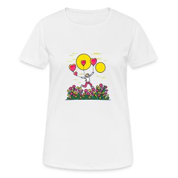 Kinderbild Malen Katze Luftballon Herz - Frauen T-Shirt atmungsaktiv - Weiß - Vorne - AI Model Female 172 dark (172cm)