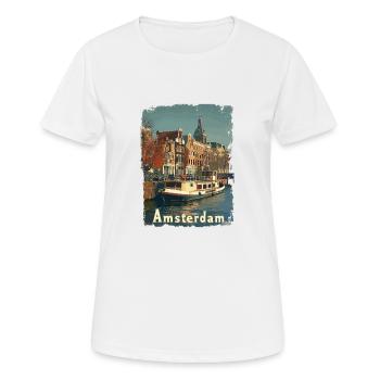 Vintage Amsterdam Kanal Niederlande Holland - Frauen T-Shirt atmungsaktiv - Weiß - Vorne - AI Model Female 172 dark (172cm)