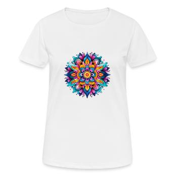 Buntes Mandala Lebendiges Blumenmuster - Frauen T-Shirt atmungsaktiv - Weiß - Vorne - AI Model Female 172 dark (172cm)
