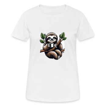Entspannendes Faultier Kaffee-Liebhaber Spaß - Frauen T-Shirt atmungsaktiv - Weiß - Vorne - AI Model Female 172 dark (172cm)