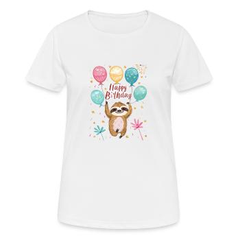 Liebenswertes Faultier hält Geburtstagsballons - Frauen T-Shirt atmungsaktiv - Weiß - Vorne - AI Model Female 172 dark (172cm)