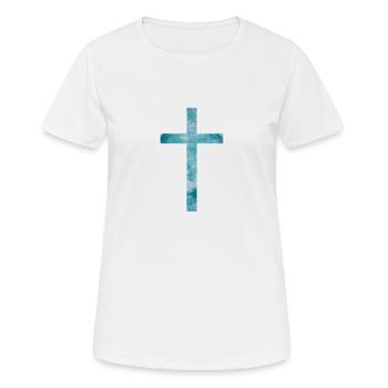 Kreuz Jesus Christus - Frauen T-Shirt atmungsaktiv - Weiß - Vorne - AI Model Female 172 dark (172cm)