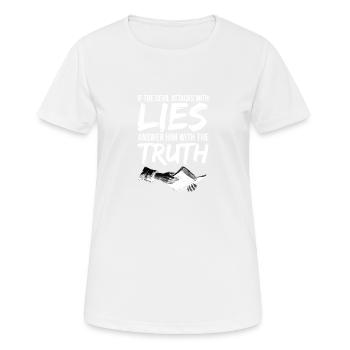 Christian clothes answer the devil bible - Women's Breathable T-Shirt - white - Front - AI Model Female 172 dark (172cm)