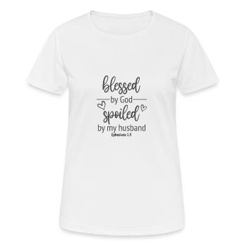 Christliches Design von Gott gesegnet, verwöhnt von meinem - Frauen T-Shirt atmungsaktiv - Weiß - Vorne - AI Model Female 172 dark (172cm)
