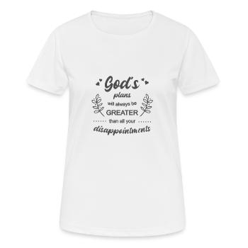 Les plans de Dieu sont plus grands que nos plans chrétiens - T-shirt respirant Femme - blanc - Devant - AI Model Female 172 dark (172cm)