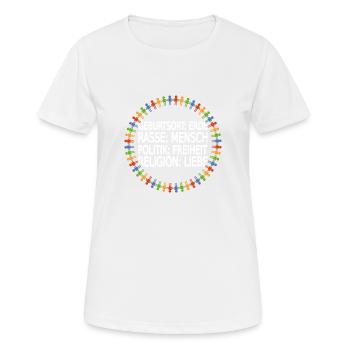 Gegen Rassismus - Frauen T-Shirt atmungsaktiv - Weiß - Vorne - AI Model Female 172 dark (172cm)