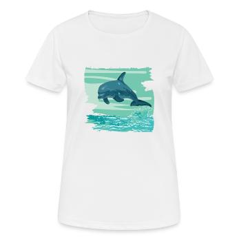 Dolphin Bottlenose Marine mammal jumps out of the sea - Women's Breathable T-Shirt - white - Front - AI Model Female 172 dark (172cm)