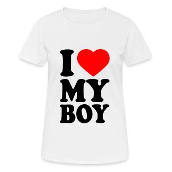 I love my boy - Frauen T-Shirt atmungsaktiv - Weiß - Vorne - AI Model Female 172 dark (172cm)