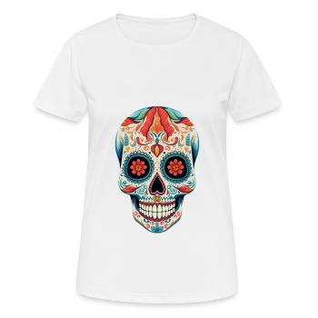 bunt bemalter Schädel la catrina dia de muertos - Frauen T-Shirt atmungsaktiv - Weiß - Vorne - AI Model Female 172 dark (172cm)