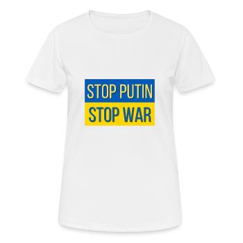 Stop Putin stop war - Frauen T-Shirt atmungsaktiv - Weiß - Vorne - AI Model Female 172 dark (172cm)