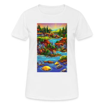 Abstract ai seaside town scene - Women's Breathable T-Shirt - white - Front - AI Model Female 172 dark (172cm)