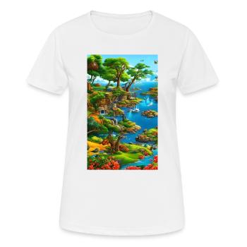 Abstract ai landscape of water & cliffs - Women's Breathable T-Shirt - white - Front - AI Model Female 172 dark (172cm)