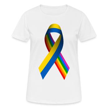Ukrainische Friedensschleife mit Regenbogenfahne - Frauen T-Shirt atmungsaktiv - Weiß - Vorne - AI Model Female 172 dark (172cm)