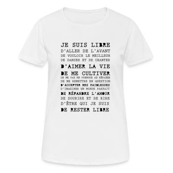 Je suis libre - T-shirt respirant Femme - blanc - Devant - AI Model Female 172 dark (172cm)
