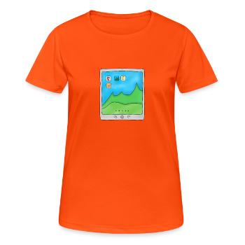 Tablette Handy Smartphone Logo Design Grafik Bild - Frauen T-Shirt atmungsaktiv - Neonorange - Vorne - AI Model Female 172 dark (172cm)