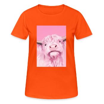Rosa Kuh - Frauen T-Shirt atmungsaktiv - Neonorange - Vorne - AI Model Female 172 dark (172cm)