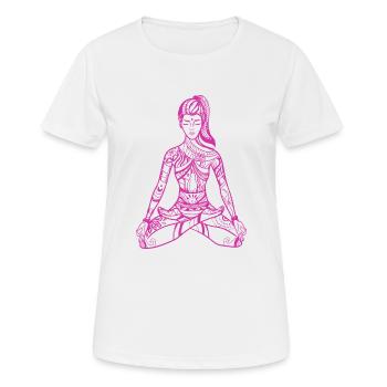 01 Yoga Padmasana ou Fleur de Lotus | Traits de dessin - T-shirt respirant Femme - blanc - Devant - AI Model Female 172 dark (172cm)