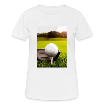 Golfball Abschlag - Frauen T-Shirt atmungsaktiv - Weiß - Vorne - AI Model Female 172 dark (172cm)