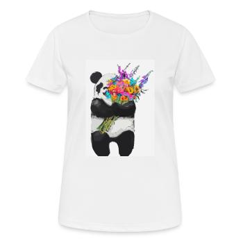 Panda mit Blumenstrauß - Frauen T-Shirt atmungsaktiv - Weiß - Vorne - AI Model Female 172 dark (172cm)