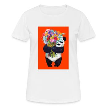Panda mit Blumenstrauß - Frauen T-Shirt atmungsaktiv - Weiß - Vorne - AI Model Female 172 dark (172cm)