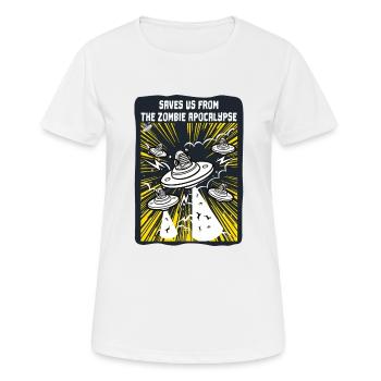 Aliens retten uns vor der Zombieapokalypse - Frauen T-Shirt atmungsaktiv - Weiß - Vorne - AI Model Female 172 dark (172cm)